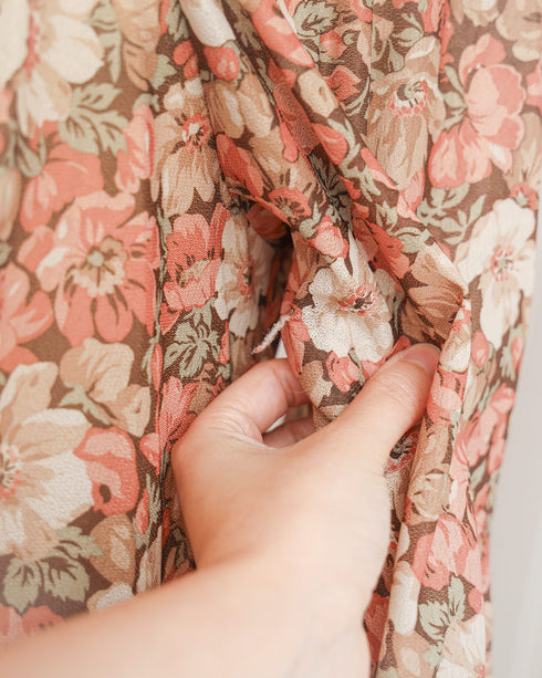 Vintage 1970s Boho Brown Floral Midi Dress / Adored Vintage / Autumn Floristry Dress